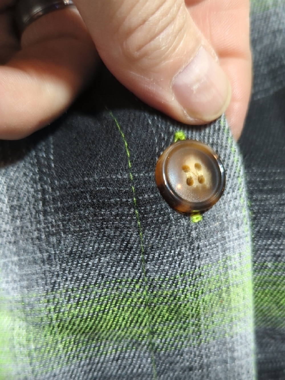 Fantaslook Plaid Button-Up Shirt in Black and Lime Green - Picture 5 of 7